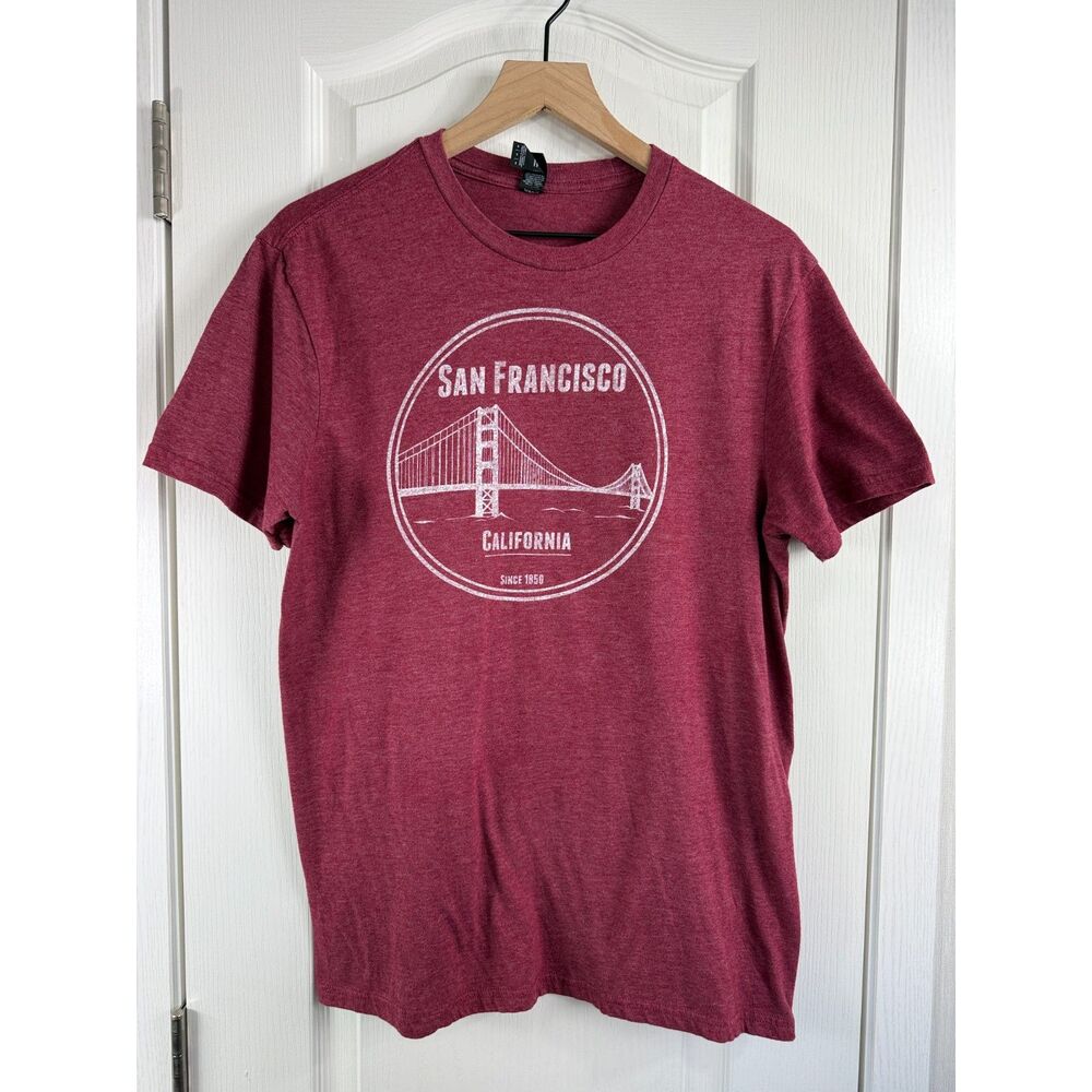 San Francisco California Golden Gate Bridge Short Sleeve T Shirt Red Adult M